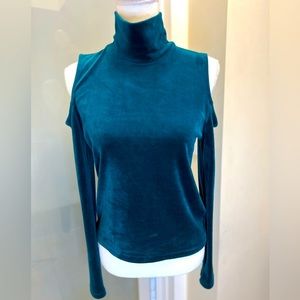 Zara Velvet Teal Turtleneck Top